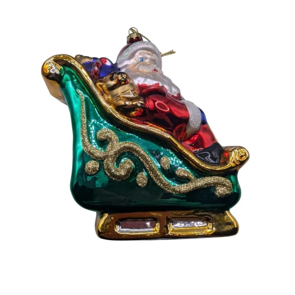 Thomas Pacconi Museum Series Christmas Ornament Santa in Sleigh Hand Blown Glass